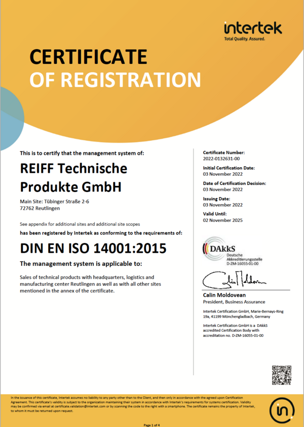 Zertifikat DIN EN ISO 14001 Englisch