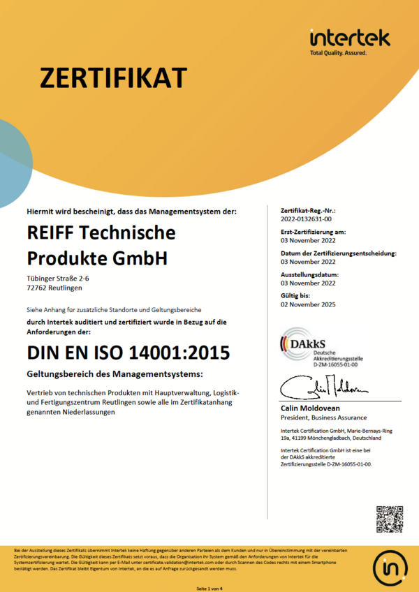 Zertifikat DIN EN ISO 14001:2015