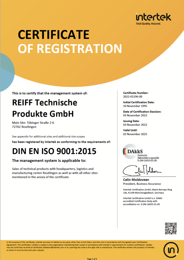 Zertifikat DIN EN ISO 9001:2015 Englisch